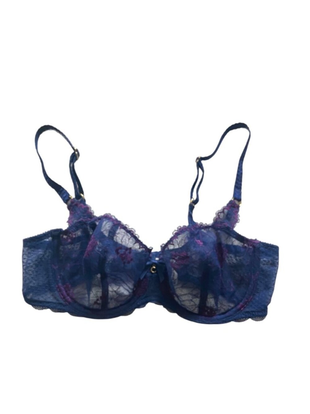 Chantelle Lace Sheer Demi Bra Navy/Purple Size 34D Romantic Coquette Fairy Sexy
